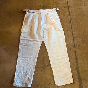 Banana Republic safari gurkha cotton linen natural pants w waist buckles 32 x 32